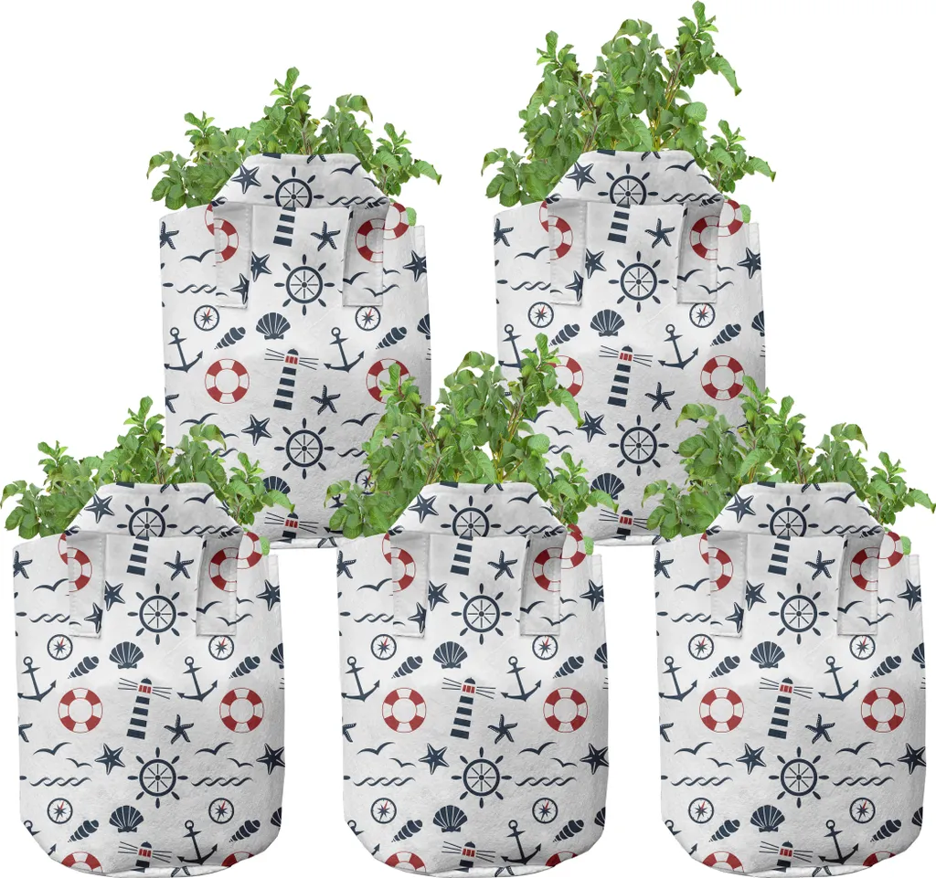 Lot de 5 Pots de Culture pour Balcon et Jardin Motif Mer et Phare