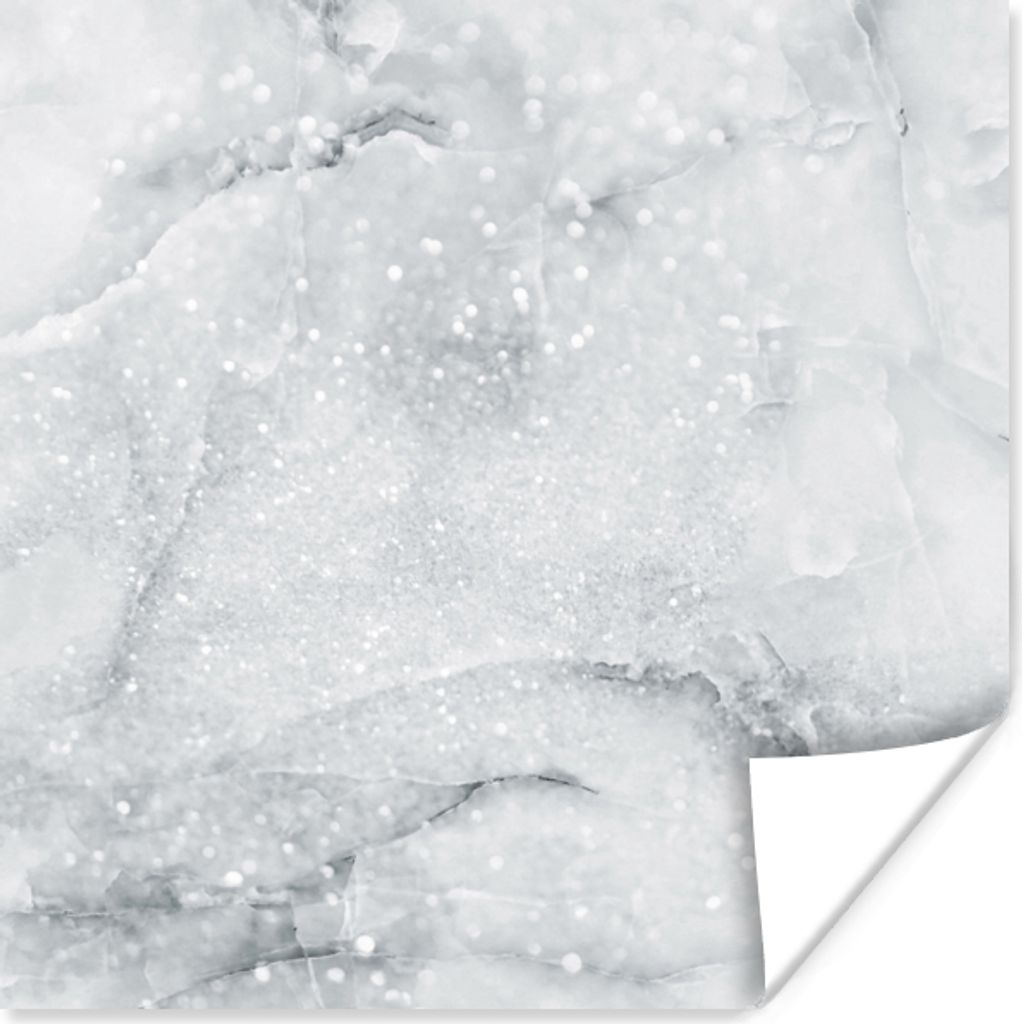 MuchoWow Poster Marmor - Glitter - Grau 50x50 cm - Wohnzimmerdekoration