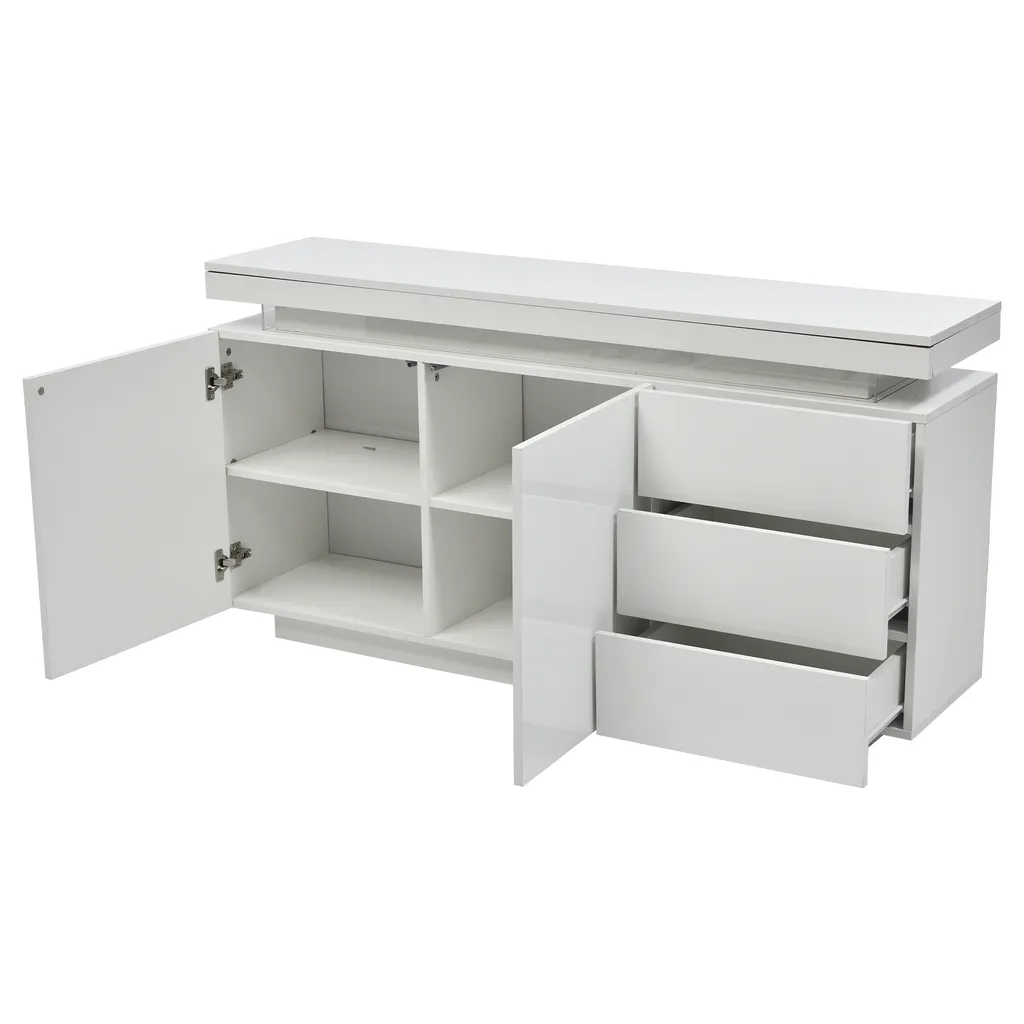 Buffet Bas Blanc Merax LED : Solution de Rangement Moderne pour Salon - 2