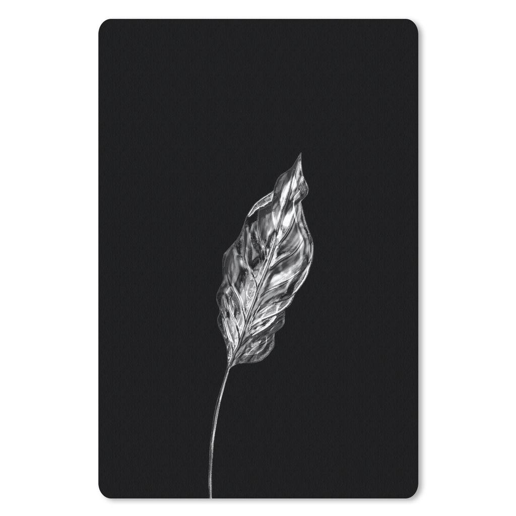 MuchoWow Mauspad Mousepad Dünnes Blatt auf schwarzem Hintergrund - schwarz und weiß 18x27 cm - Mousepads - Maus Mat - Pad - Mausunterlage