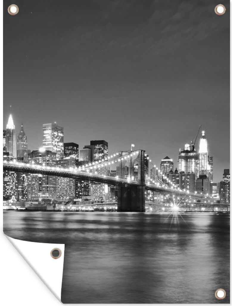 MuchoWow 60x80 cm Outdoor-Poster Gartendeko Sichtschutz Garten Poster für den Garten New York - Brücke - Brooklyn - Schwarz und weiß - Archit...