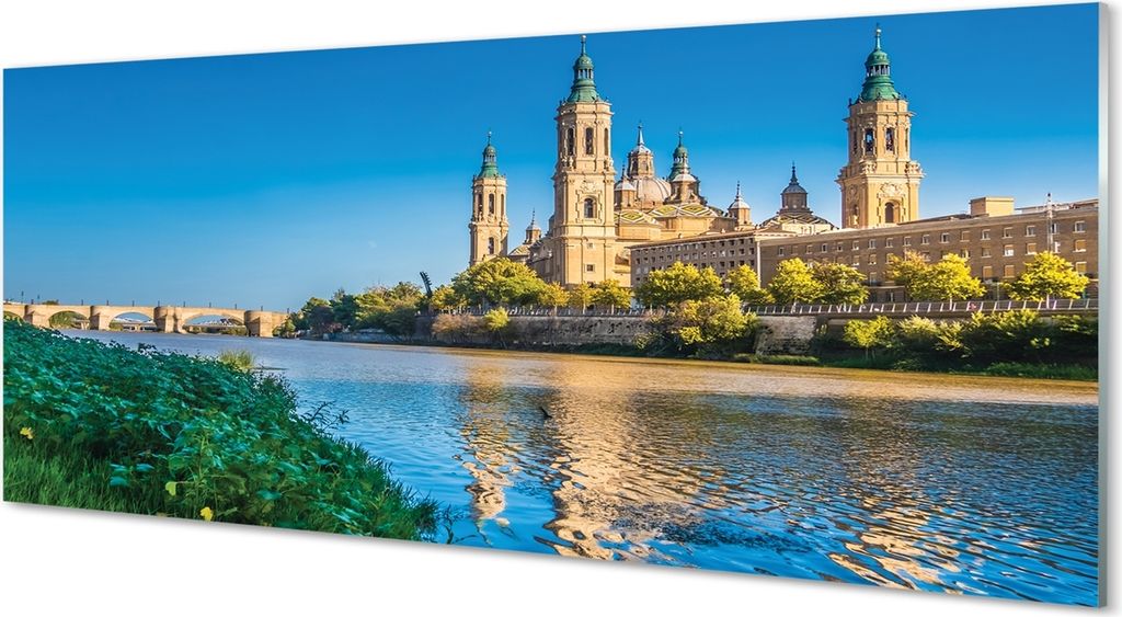 Glasbilder 125x50 Wandkunst Spanien Kathedrale von Fluss