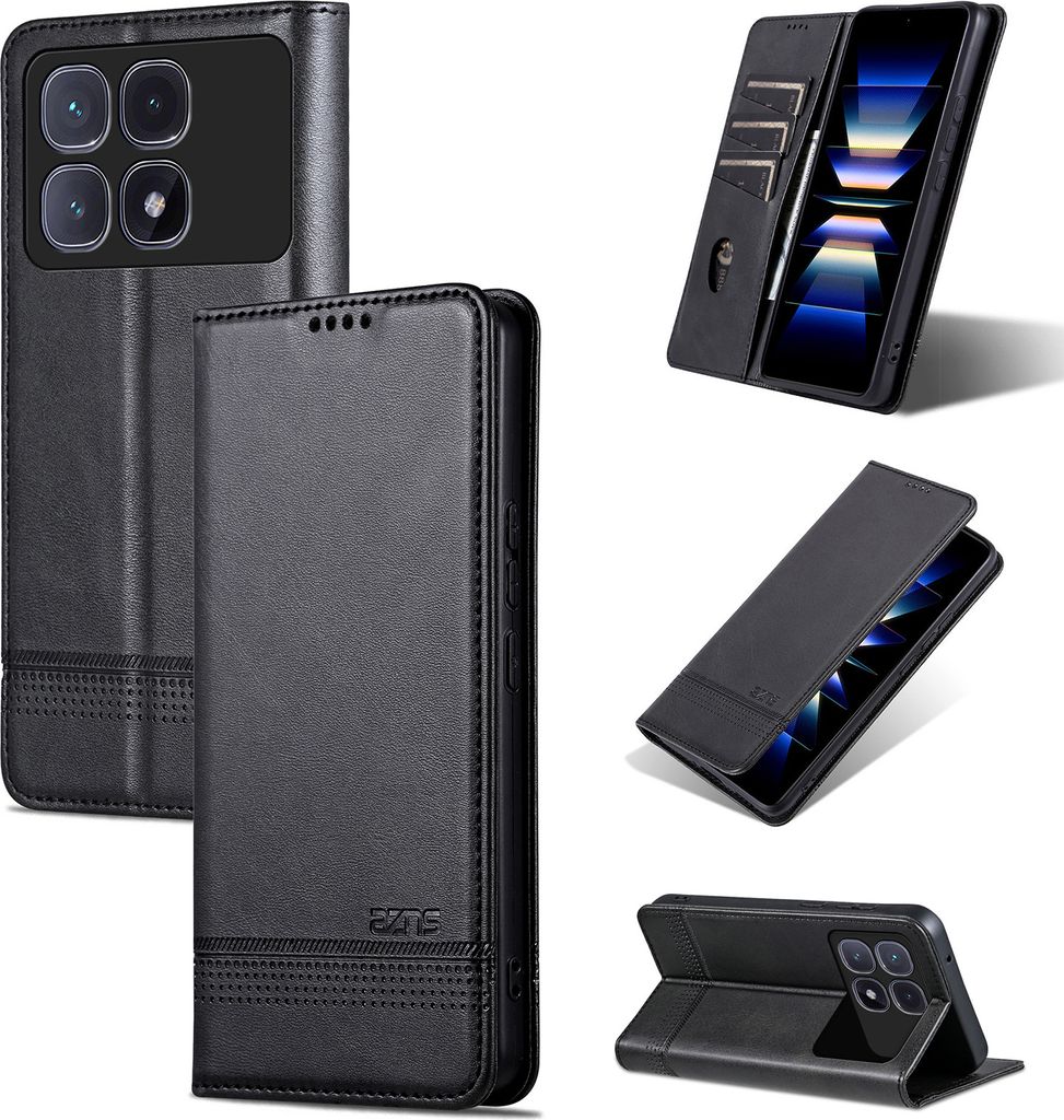 Leder Hülle für Xiaomi Redmi K70 Ultra, Klapphüllen Brieftasche Magnetverschluss Ständer Schutzhülle Schwarz