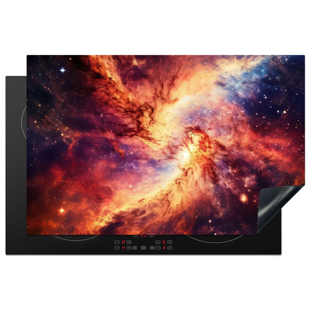 KitchenYeah Herdabdeckplatte Neon - Sternenhimmel - Raum - Bunt , 81x52cm, Küche Deko, Glaskeramikkochfeld Herdabdeckung, Abdeckplatte fùr Koch...