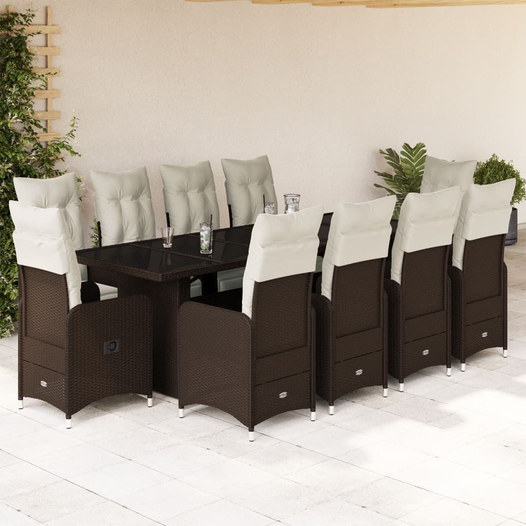 Möbel 11-tlg. Garten-Bistro-Set mit Kissen Braun Poly Rattan - Sitzgruppe 3277298