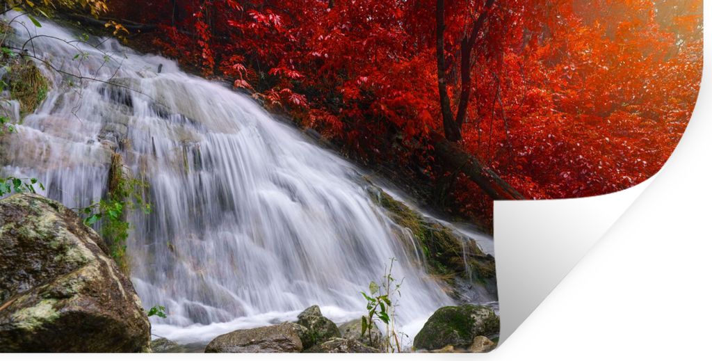 MuchoWow Wandtattoo Wandsticker Wandaufkleber Wasserfall - Felsen - Wasser - Herbst 80x40 cm Selbstklebend und Repositionierbar - Aufkleber