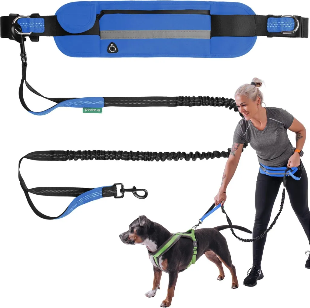 Fini les Secousses : Ceinture Laisse Mains Libres pour Chien Bleu
