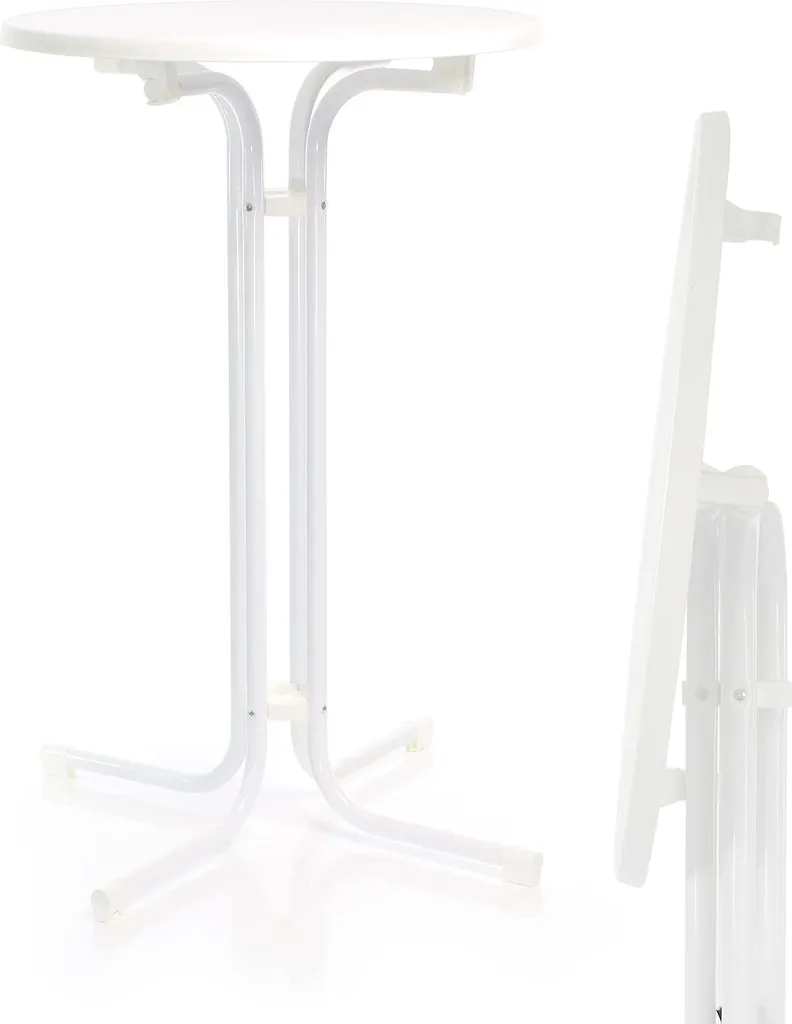Mange-debout pliant blanc Toboli – Table de bar ronde 110 cm de hauteur