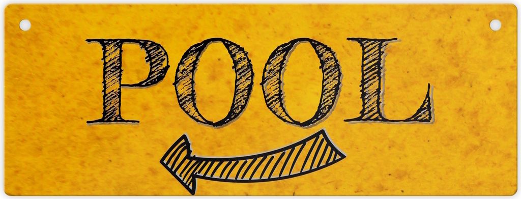 Pool mit Sand und Pfeil nach links Strandoptik - Metallschild