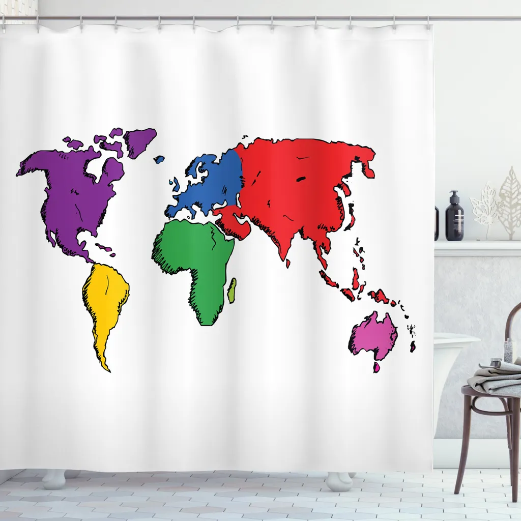 Tenda Doccia Mappa del Mondo ABAKUHAUS 175x220 - Antimuffa e Moderna