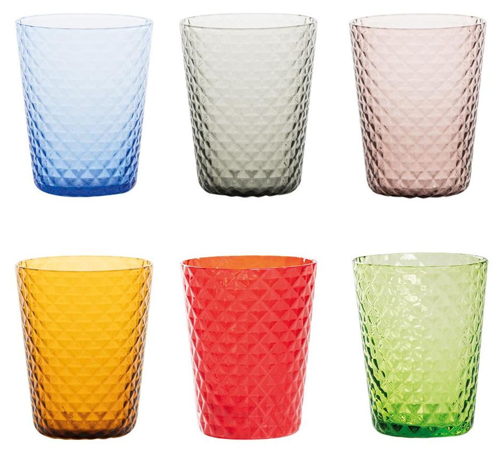 Zafferano 6er-Set Trinkgläser aus der Isolano-Kollektion, mundgeblasen, mit Diamantstruktur, verschiedene Farben, elegantes Geschirr