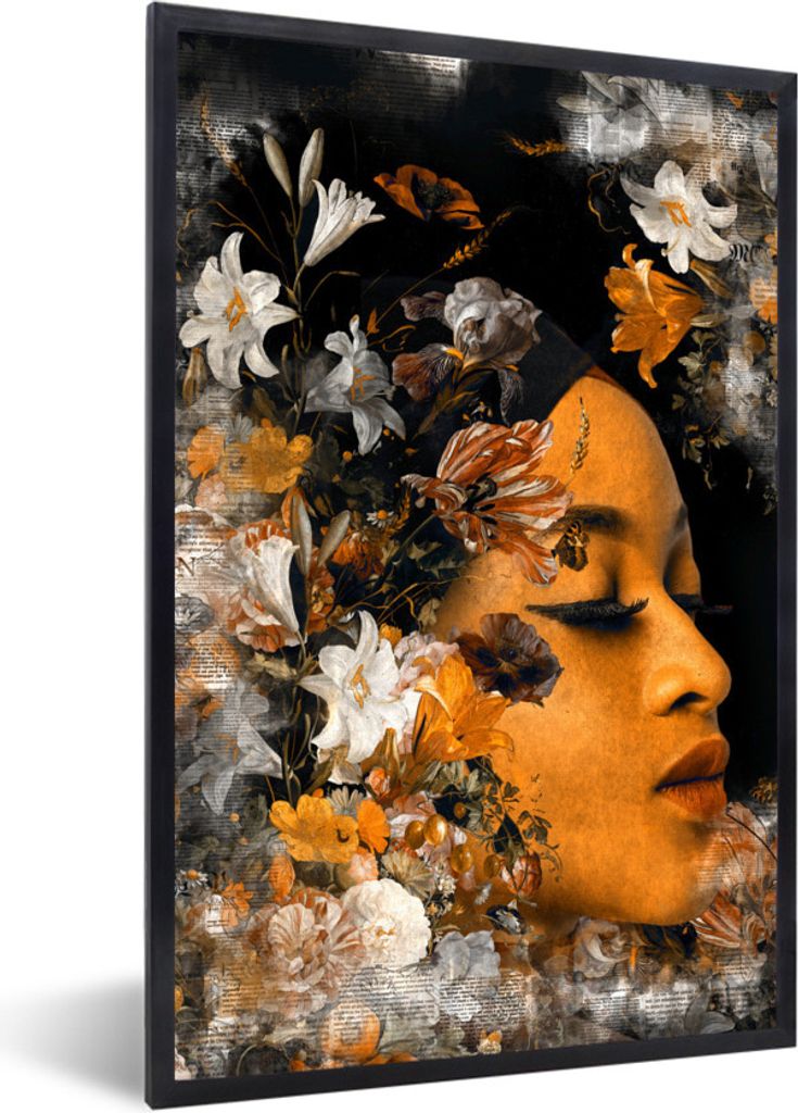 MuchoWow MuchoWow Gerahmtes Poster Frau - Gold - Natur 20x30 cm - Poster mit zchwarzem Bilderrahmen - Drucken - Bilder Poster im Rahmen