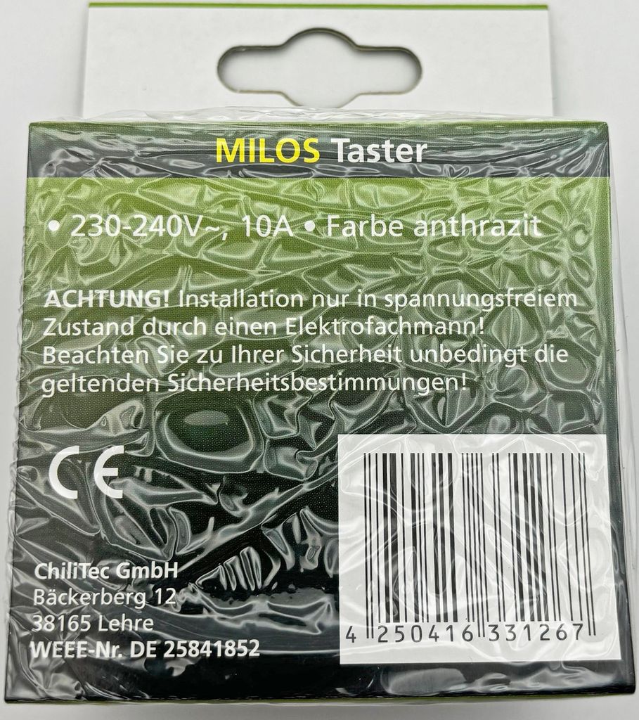 MILOS Taster, Anthrazit 0-250V/ 10A, inkl. Rahmen, UP Produktbild 4