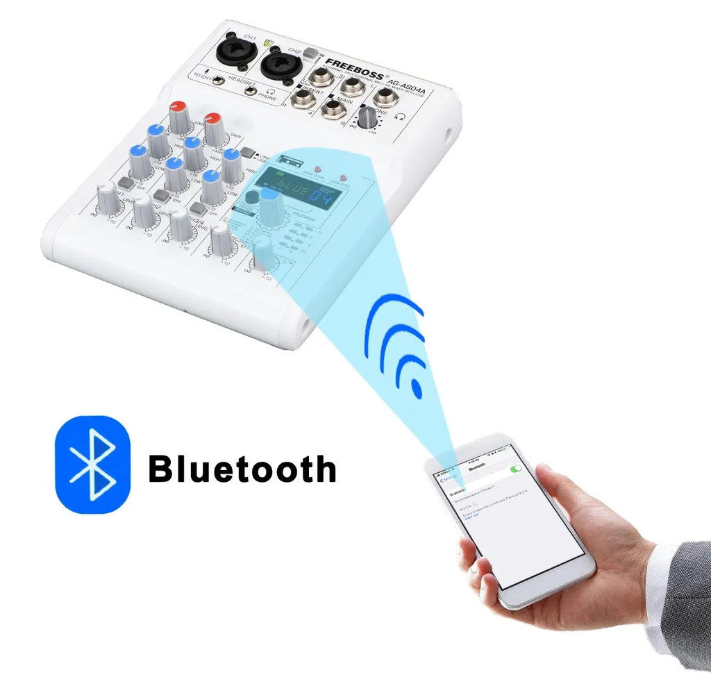 Table de Mixage Bluetooth 4 Canaux Anti-Interférence avec Prise EU Vert