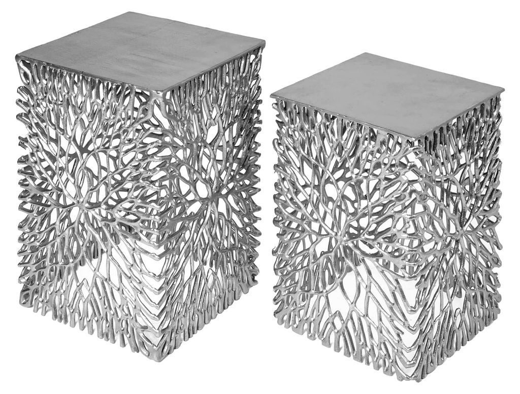 Beistelltisch 2er Set Leaf 33cm Silber Handarbeit