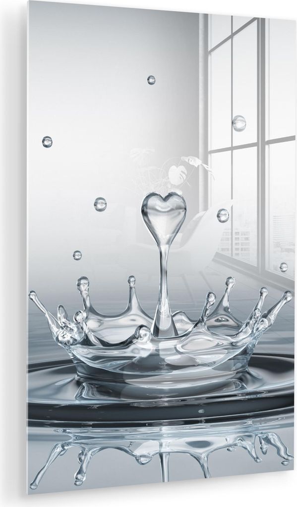 MuchoWow Glasbilder - Bilder auf Wandbild - Foto auf Glas Abstrakt - Modern - Wasser - Herz 80x120 cm Wanddekoration aus Glas - Acrylglasbild - Acr...