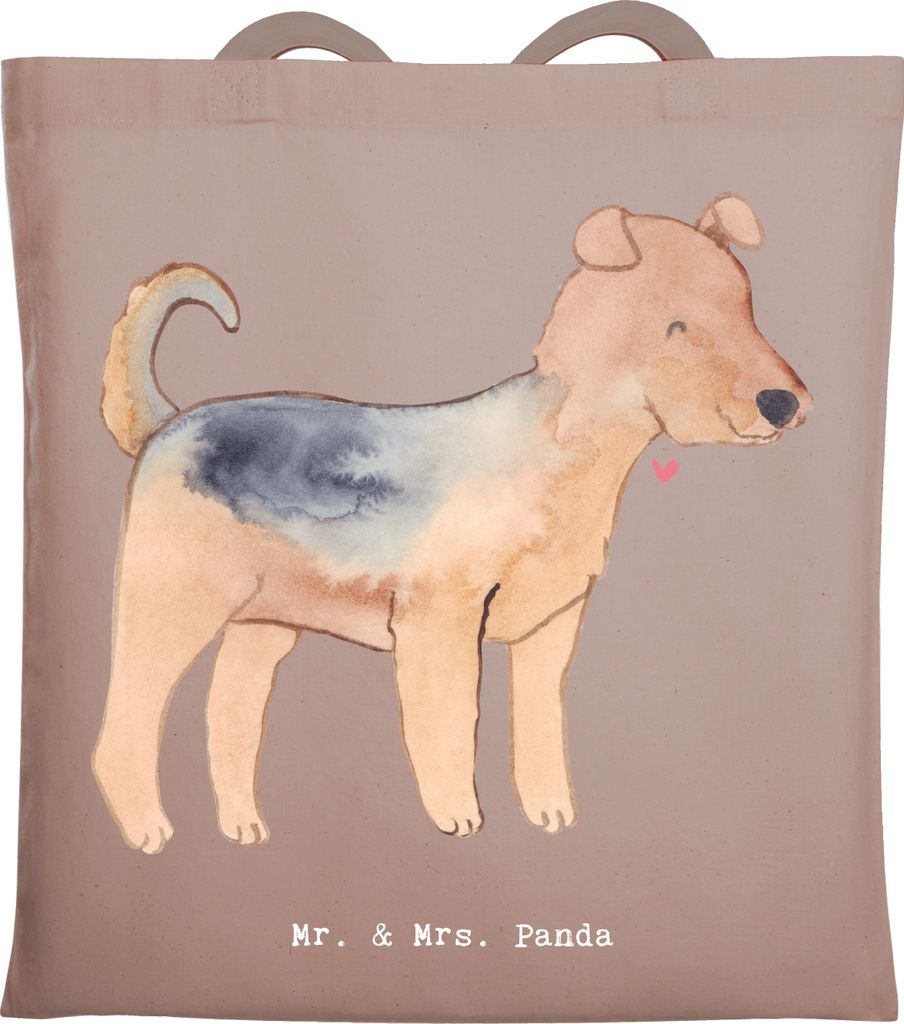 Mr. & Mrs. Panda Tote Bag Airedale Terrier Lebensretter - Braun Pastell - Geschenk, Laptoptasche, Tasche, Einkaufstasche, Uni, Schultasche