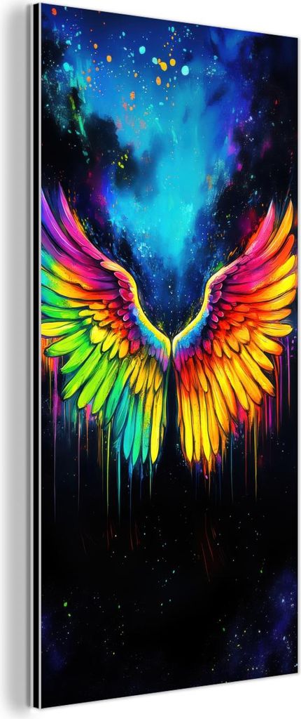 MuchoWow Wanddekoration Metall Metallbild Wandkunst 20x40 cm Regenbogenfarben - Flügel - Magisch MuchoWow Aluminium Gemälde - Aluminium Gemäldes