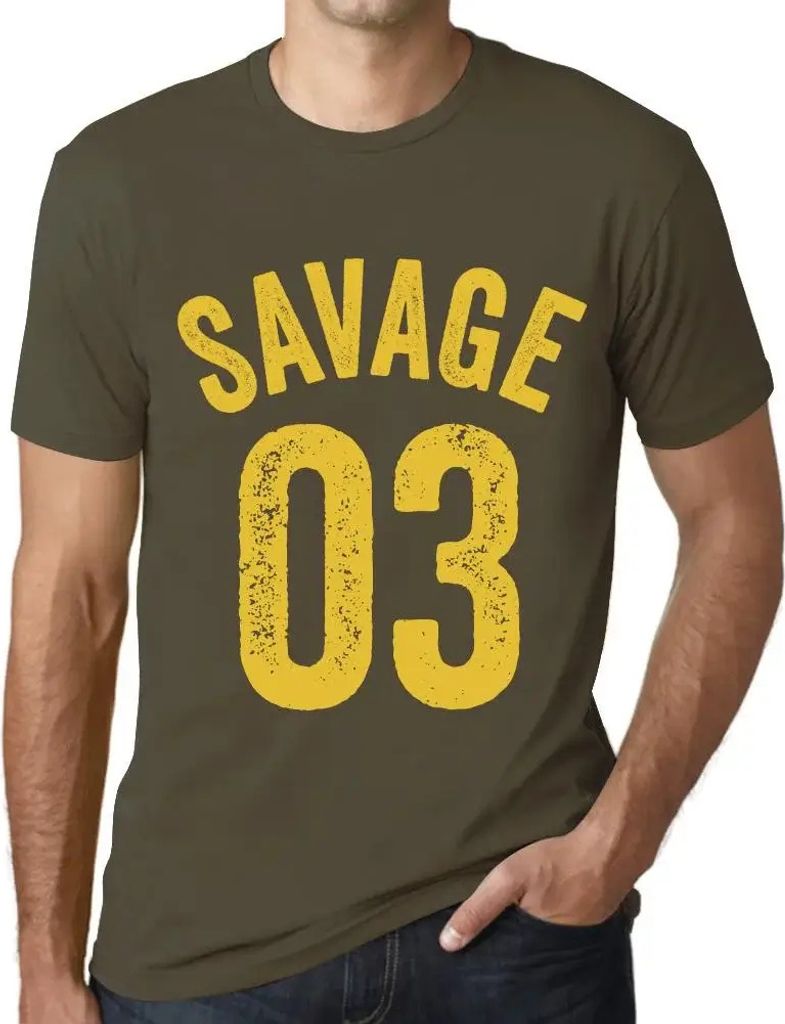 Herren Grafik T-Shirt Savage 03 Geschenk 3. Geburtstag Jahrestag 3 Jahre Jubiläum 3 Jährige Mann Jahrgang 2021 Kurzarm Lustige Druck