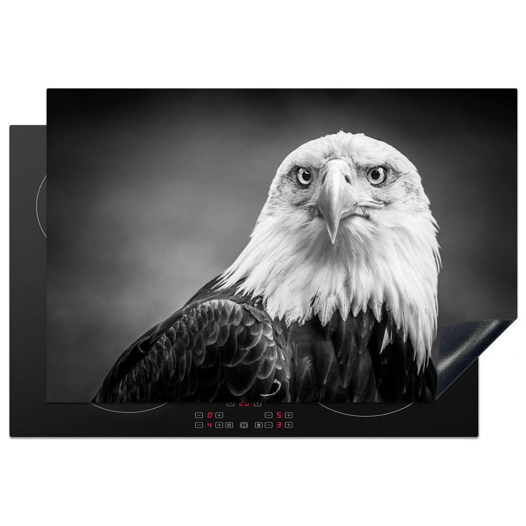 KitchenYeah Herdabdeckplatte Adler - Raubvogel - Schwarz - Weiß - Tiere , 77x51cm, Küche Deko, Glaskeramikkochfeld Herdabdeckung, Abdeckplatte ...