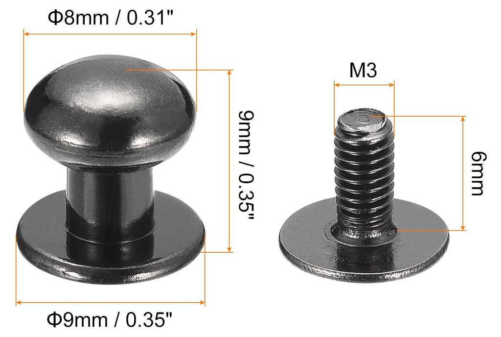 8mm Kugel Kopf Bolzen Nieten Schrauben Hohlnieten Rš¹cken 15 Stš¹ck Schraubnieten Rund Kopf Schaltfl?che Nippel Niete fš¹r Basteln Leder Hand...