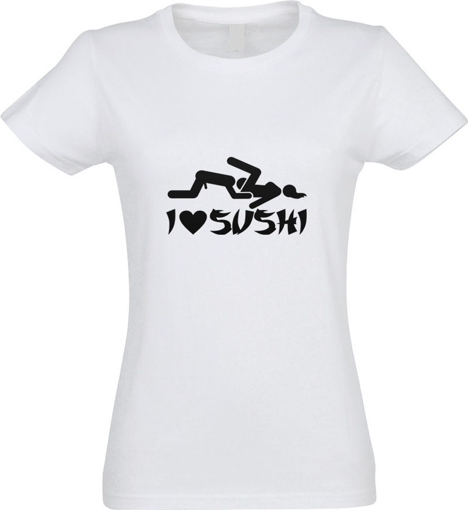Kiwistar - T-Shirt tailliert - Damen - Weiss - I Love Sushi Motiv1 - mit Motiv Bedruckt - Funshirt Design - Sport - Freizeit - Damen - M