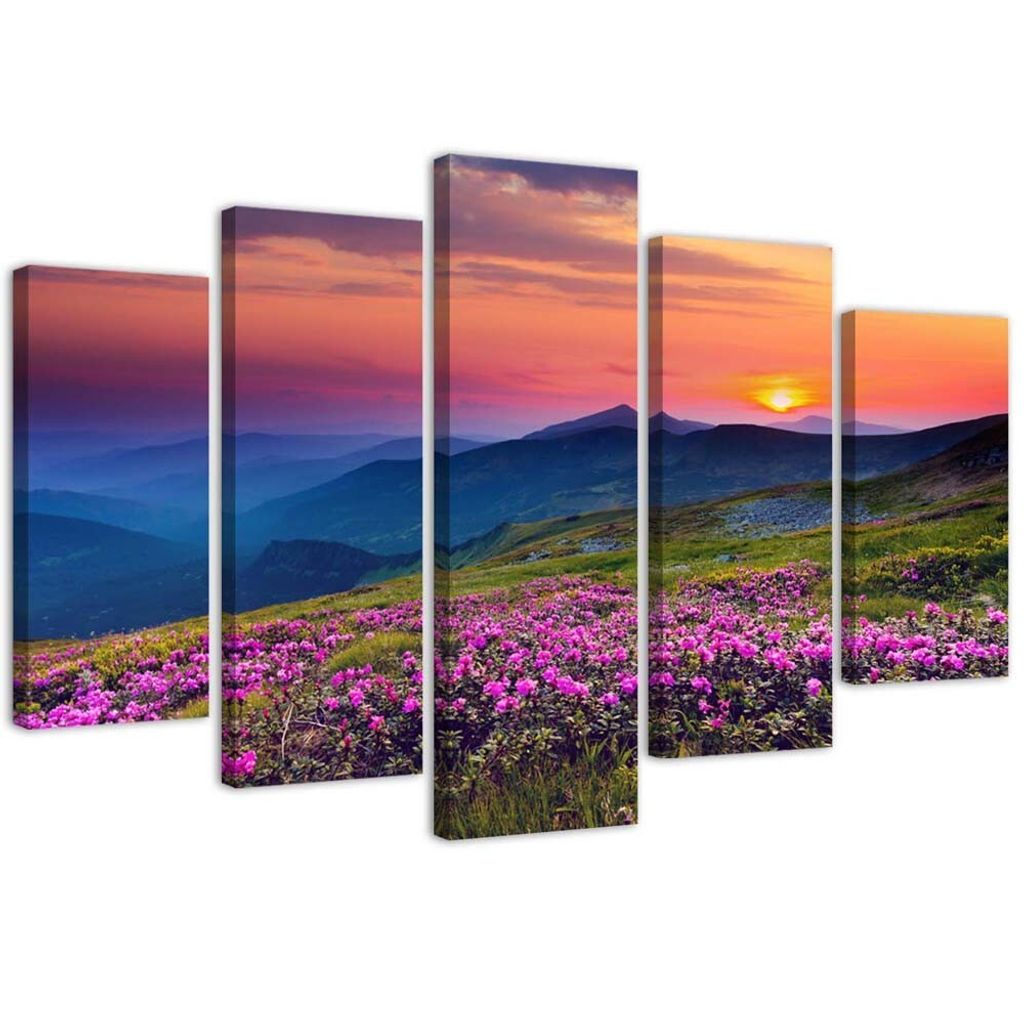 5-teiliges leinwandbild sonnenaufgang 200x100 cm Feeby orange wandbild bereit zum aufhängen