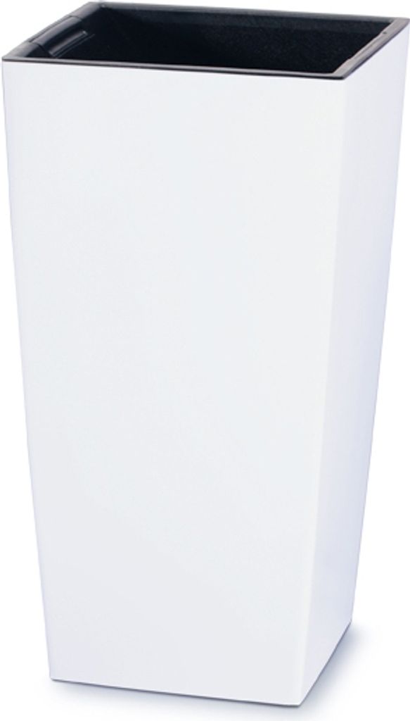 A white planter pot with a black interior.