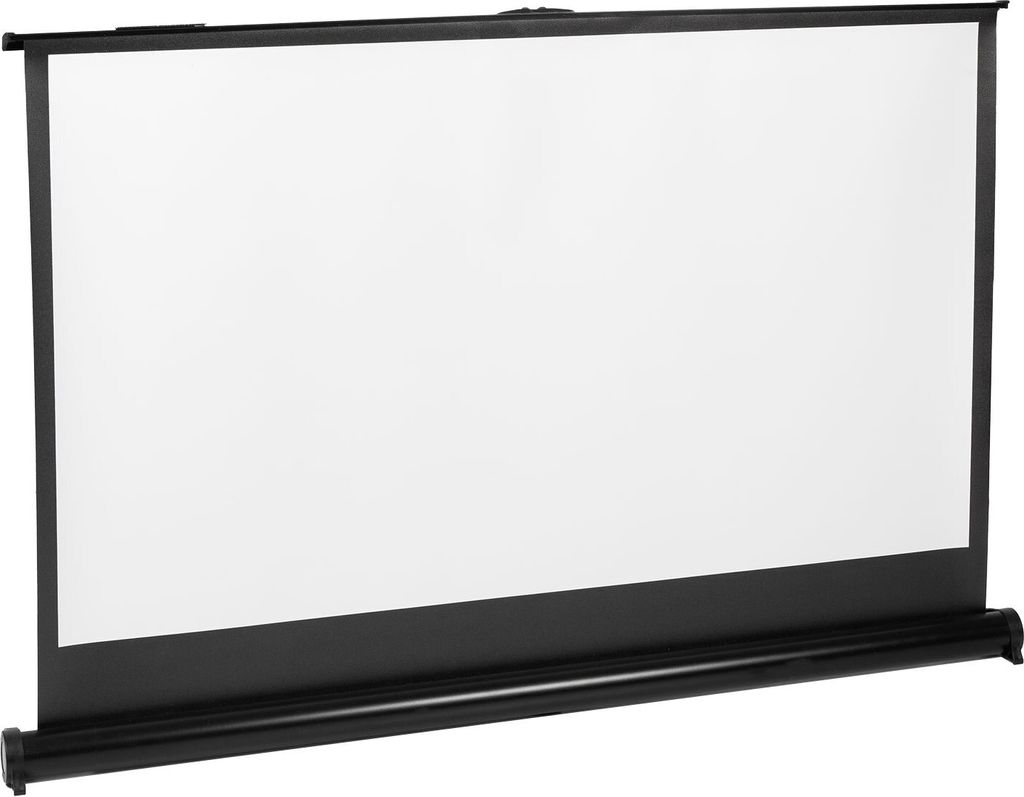 A portable projection screen is shown against a white background.