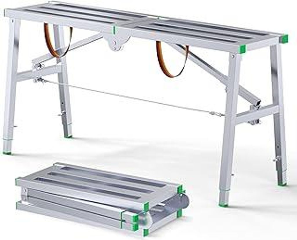 Arbeitsplattform Höhenverstellbar 120cm*30cm, Arbeitsbühne Klappbar Bis 300kg, Kgtragbar Gerüst Leiter Plattform mit Sicherheitsschlössern, fü...