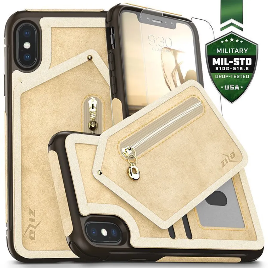 Custodia Viaggio iPhone X Zizo Nebula: Pelle Tan e Scomparto Monete