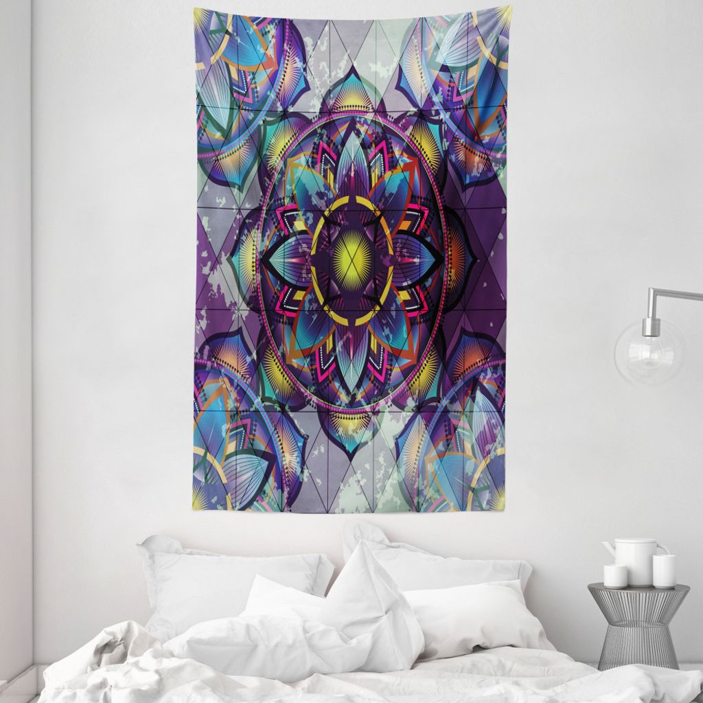 ABAKUHAUS Blatt Wandteppich und Tagesdecke, Grunge Futuristic Mandala aus Weiches Mikrofaser Stoff Waschbar ohne Verblassen Digitaldruck, 140 x 230...