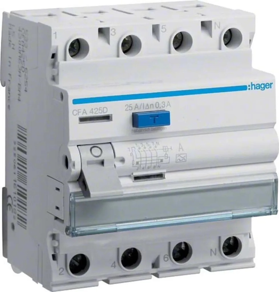 Disjoncteur différentiel Hager 25A 300mA 4P anti-fuite courant 6kA