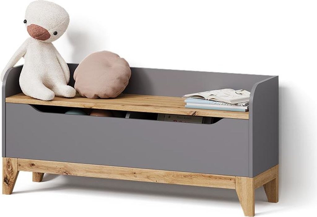 Spielzeugtruhe Livinity Malia Grau/Artisan 107.2 x 50 cm mit Sitzbank, Model 59789