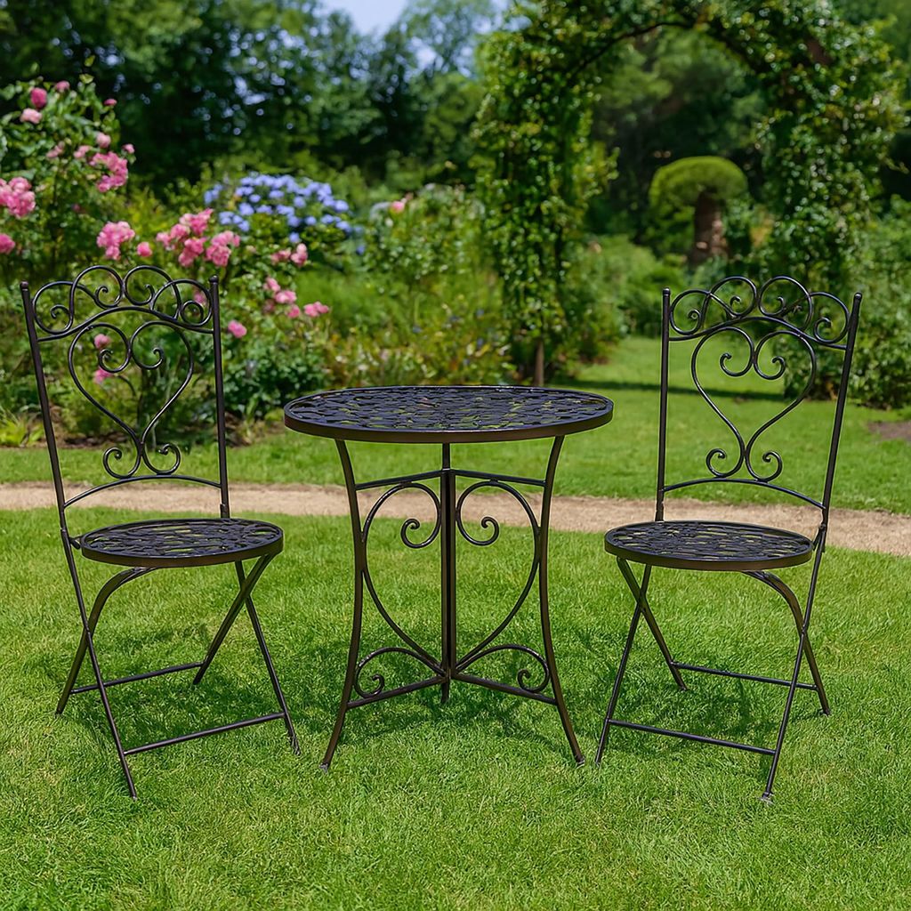 Romantische Gartenmöbel im Vintage-Stil 3-teiliges Bistro-Set aus Metall