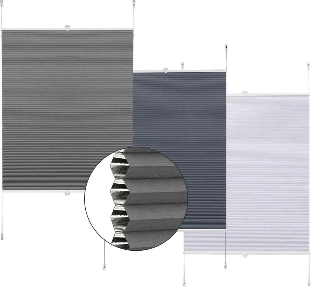 Store plissé gris sans perçage 65x130cm isolation thermique alvéolaire