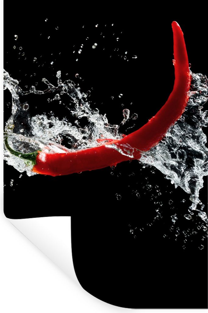 MuchoWow Wandtattoo Wandsticker Wandaufkleber Chilischote - Stilleben - Wasser - Schwarz - Rot 20x30 cm Selbstklebend und Repositionierbar - Stic...