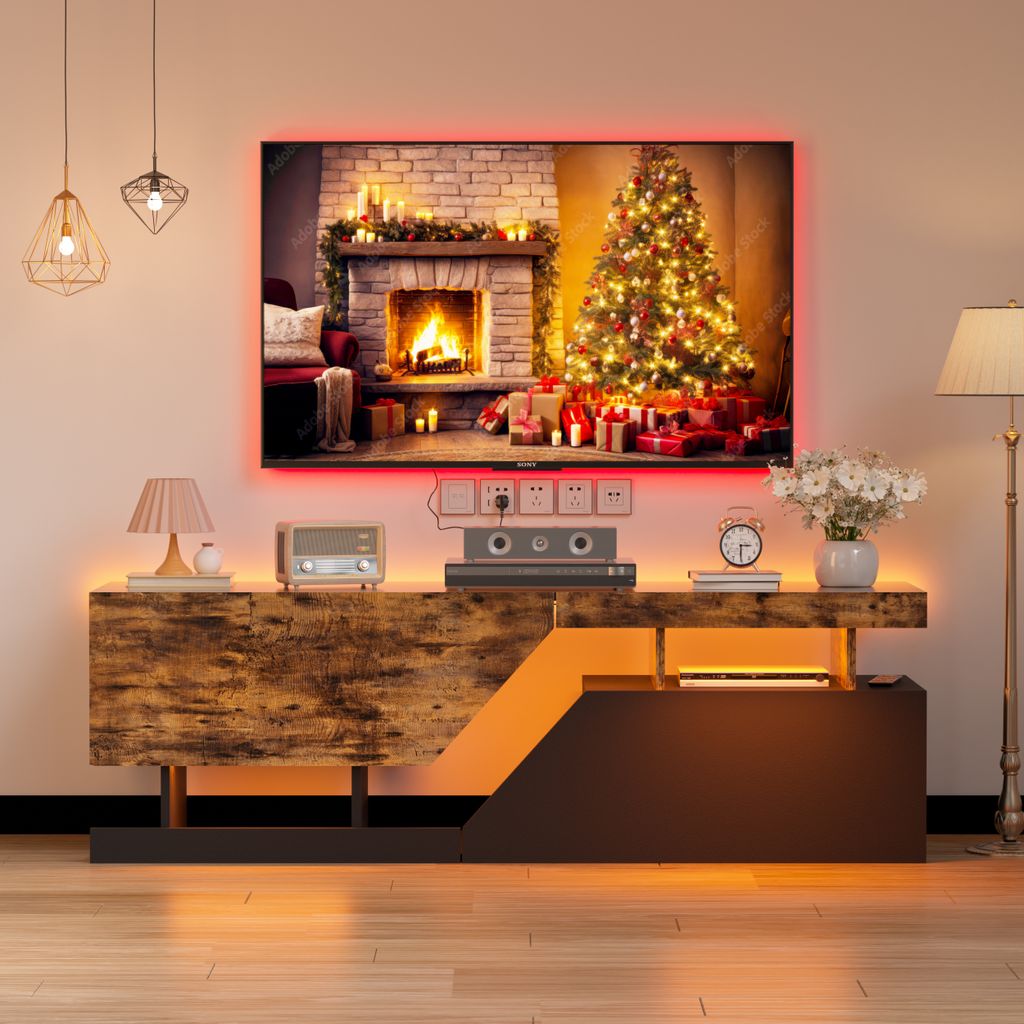 TV-Schrank 140 cm breit-modernes Lowboard mit Stauraum & RGB-Beleushtung. fur Fernseher bis 65 Z0ll, modernes TV-Lowboard furs Wohnzimmer