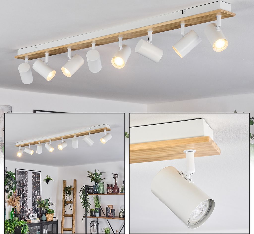 Berlingo Deckenlampe aus Metall/Holz in Weiß/Naturfarben