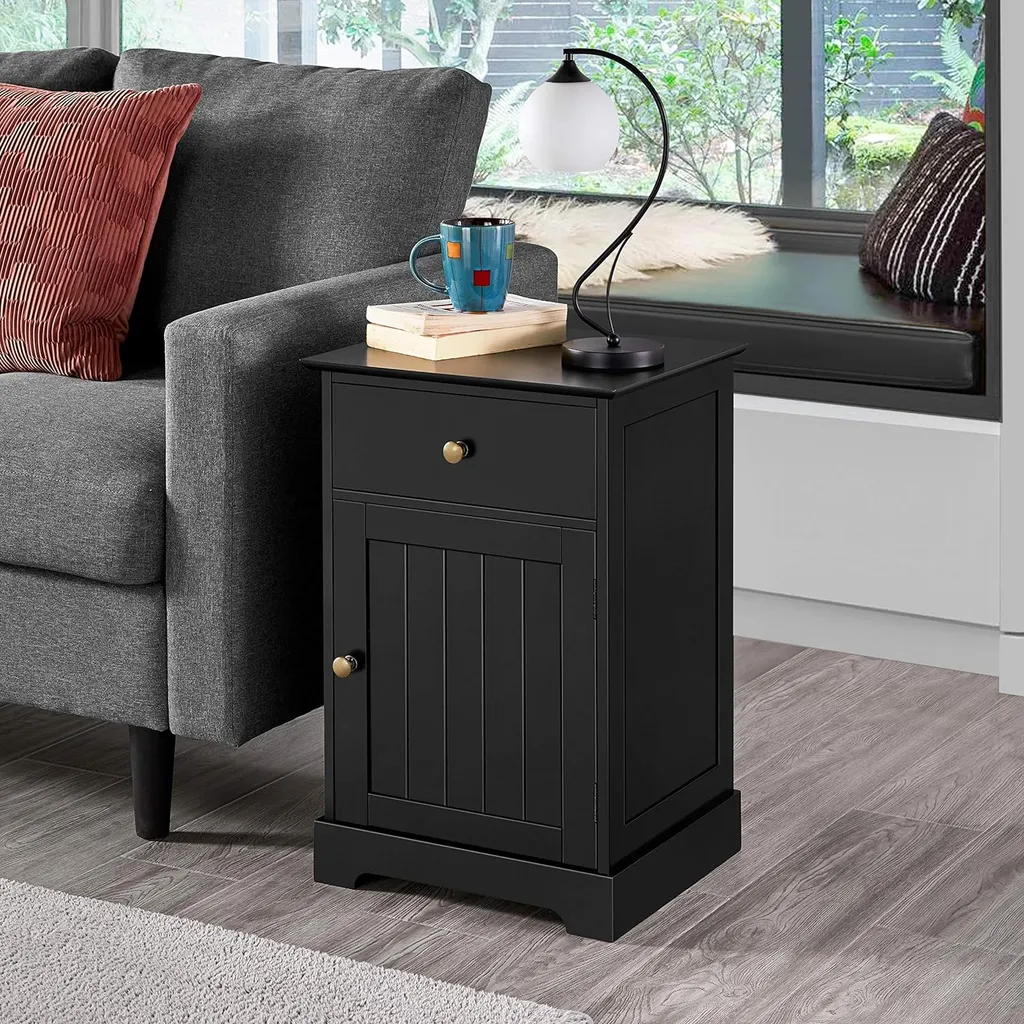 Table de Chevet Noire en Lot de 2 avec Placard de Rangement Modulable