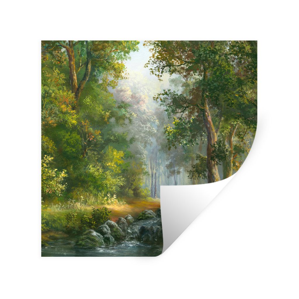 MuchoWow Wandtattoo Wandsticker Wandaufkleber Wald - Ölgemälde - Sommer 30x30 cm Selbstklebend und Repositionierbar - Repositionierbar - Wasser...