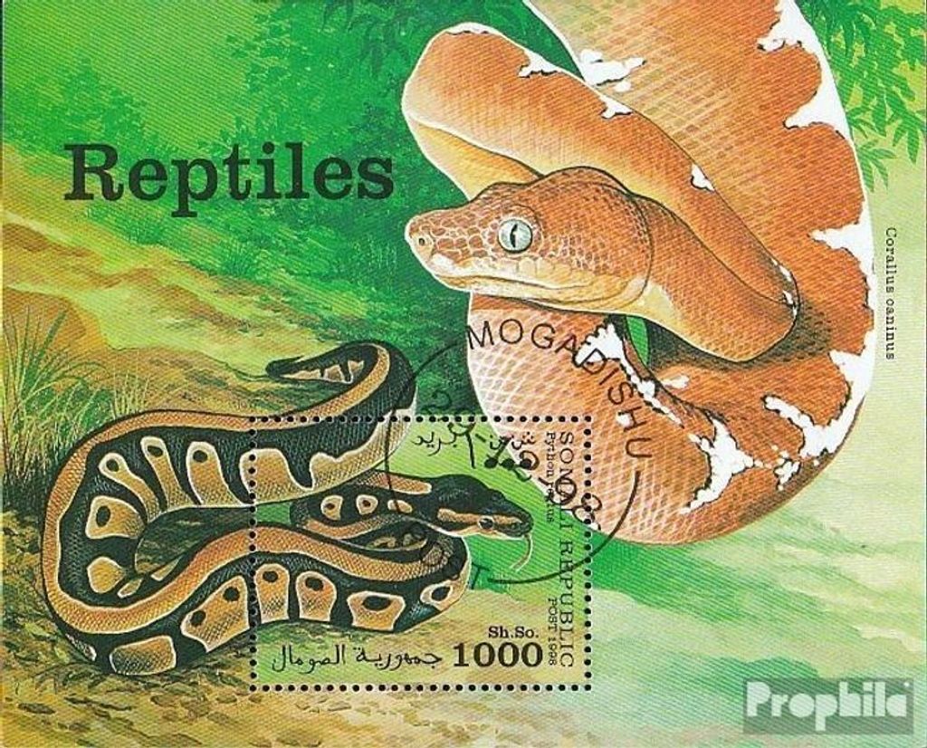 Briefmarken Somali Republic 1998 Mi Block1998Sch die Legalität dieser Ausg. ist ungeklärt gestempelt Schlangen