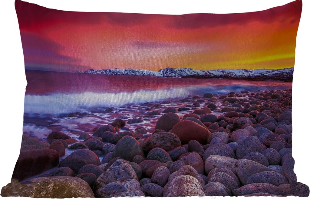 MuchoWow Outdoor Kissen - Sonne - Steine - Schnee - Landschaft - Wasser - 60x40 cm - Wetterfest - Lounge Kissen - Zierkissen - Kissen für Innenr...