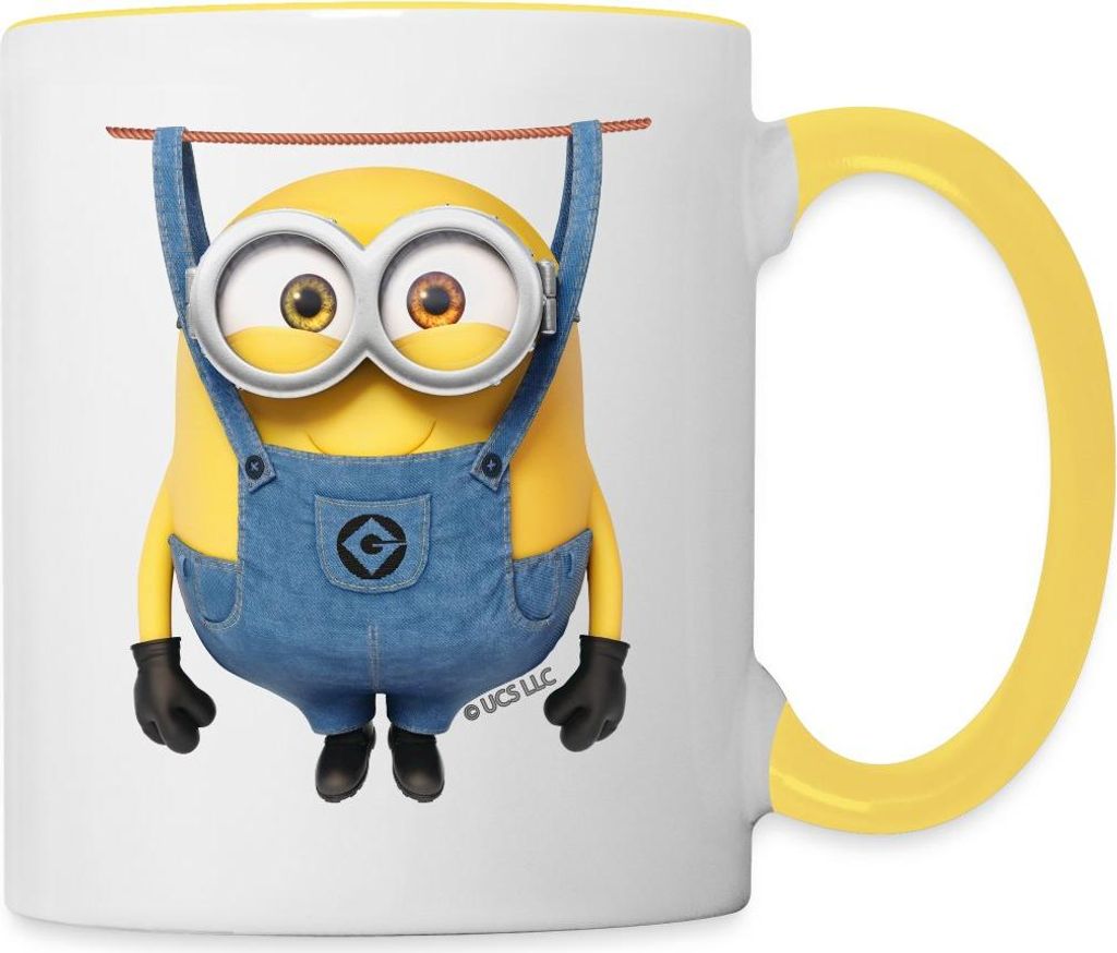 Spreadshirt Minions Bob An Der Wäscheleine Despicable Me Tasse Zweifarbig, One size, Weiß/Gelb