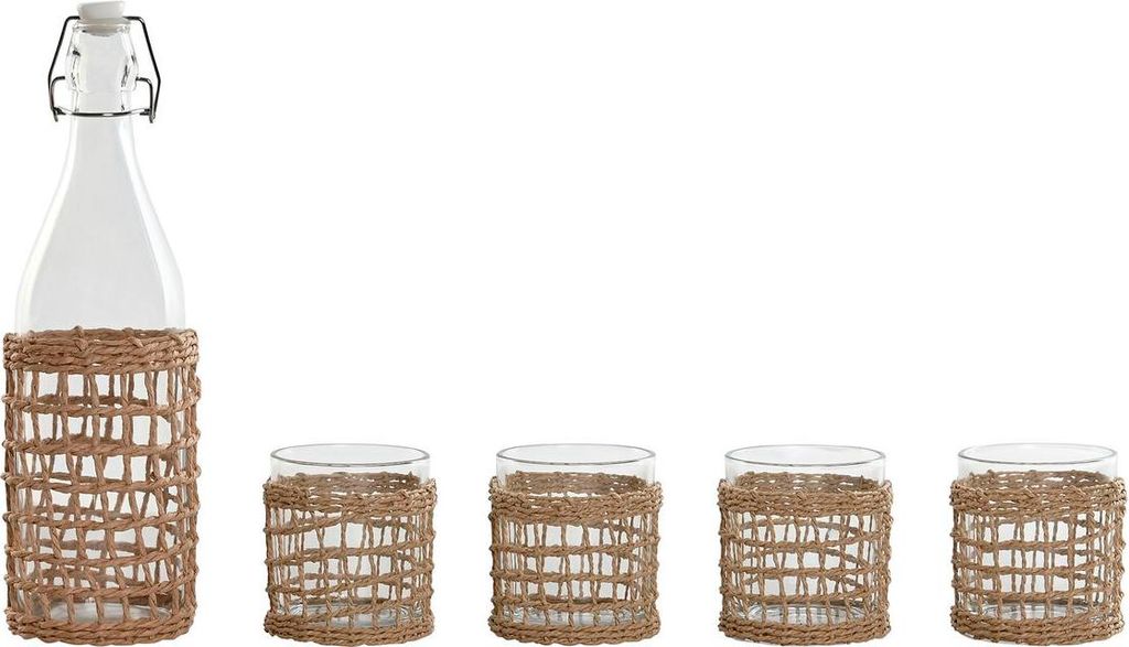 Set aus Gläsern mit Flasche Home ESPRIT natürlich Kristall Faser 1 L