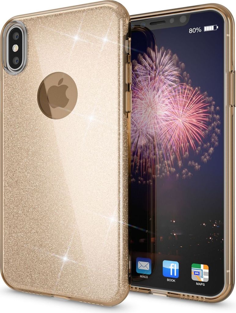 NALIA Hülle für iPhone XS Max, Handyhülle Glitzer Ultra Slim Silikon Case Cover Gold