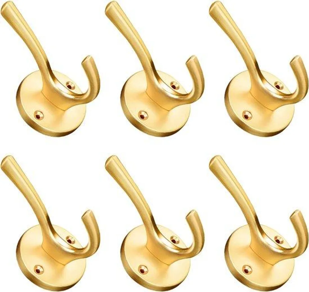 Lot de 6 patères dorées modernes pour manteaux et sacs en métal chic