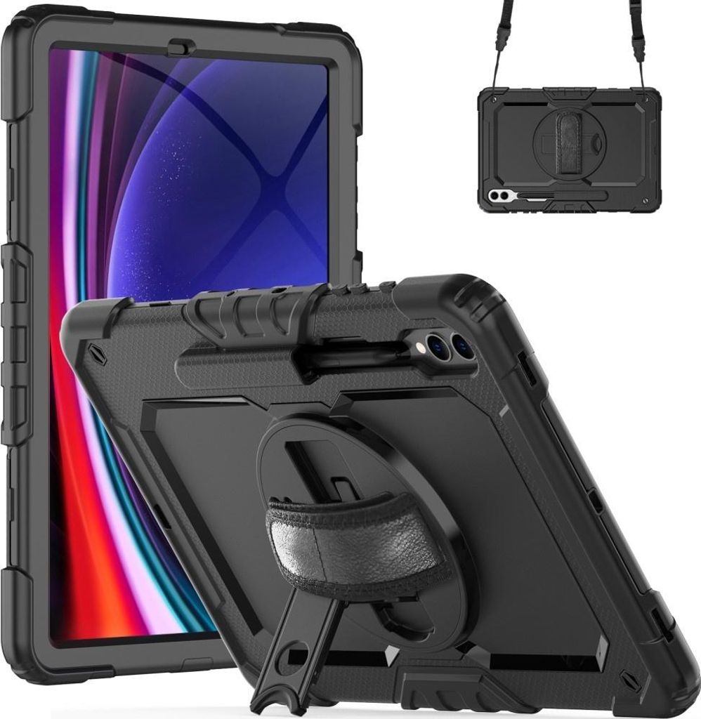 Samsung Galaxy Tab S10 Plus / S9 Plus Hülle - Heavy Duty Case mit Schultergürtel - Schwarz