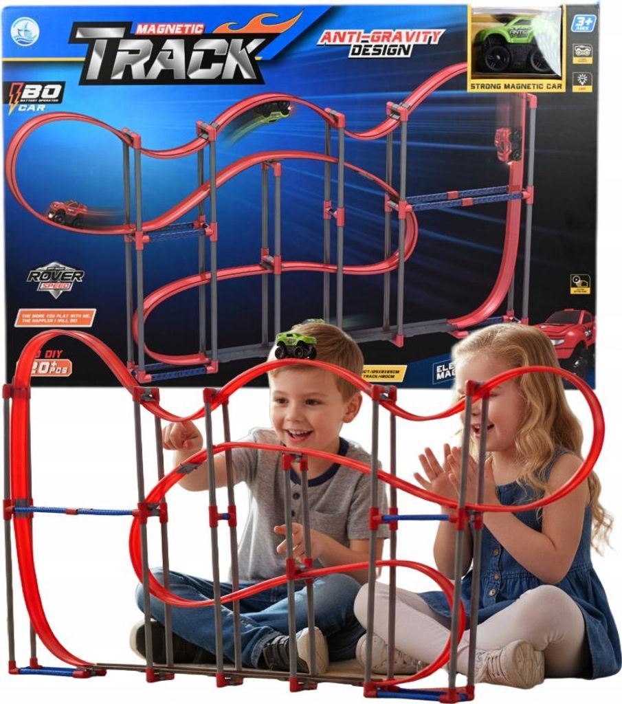 XXL Antigravitations-Rennbahn 120 Teile - Magnetische Autorennbahn Set - Fährt an Wänden & Decken