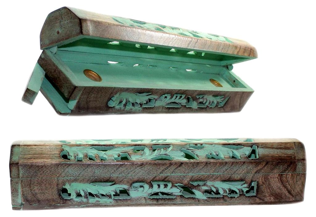 Räucherstäbchenhalter aus Holz – Handgeschnitzter Halter für Räucherstäbchen und Räucherkegel | Mit feinen Schnitzereien in Grün | Handarb...